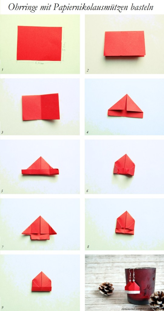 Anleitung Papier Nikolausmütze Ohrringe basteln